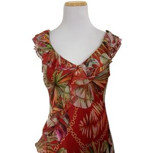 Guess Factory Eco Xena Maxi Dress Asymmetrical Ruffle Womens M Red High Low Hem